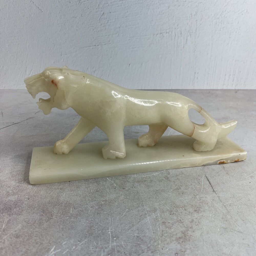 vintage mid century modern Carved Stone Tiger Statue 12 Inches Long
